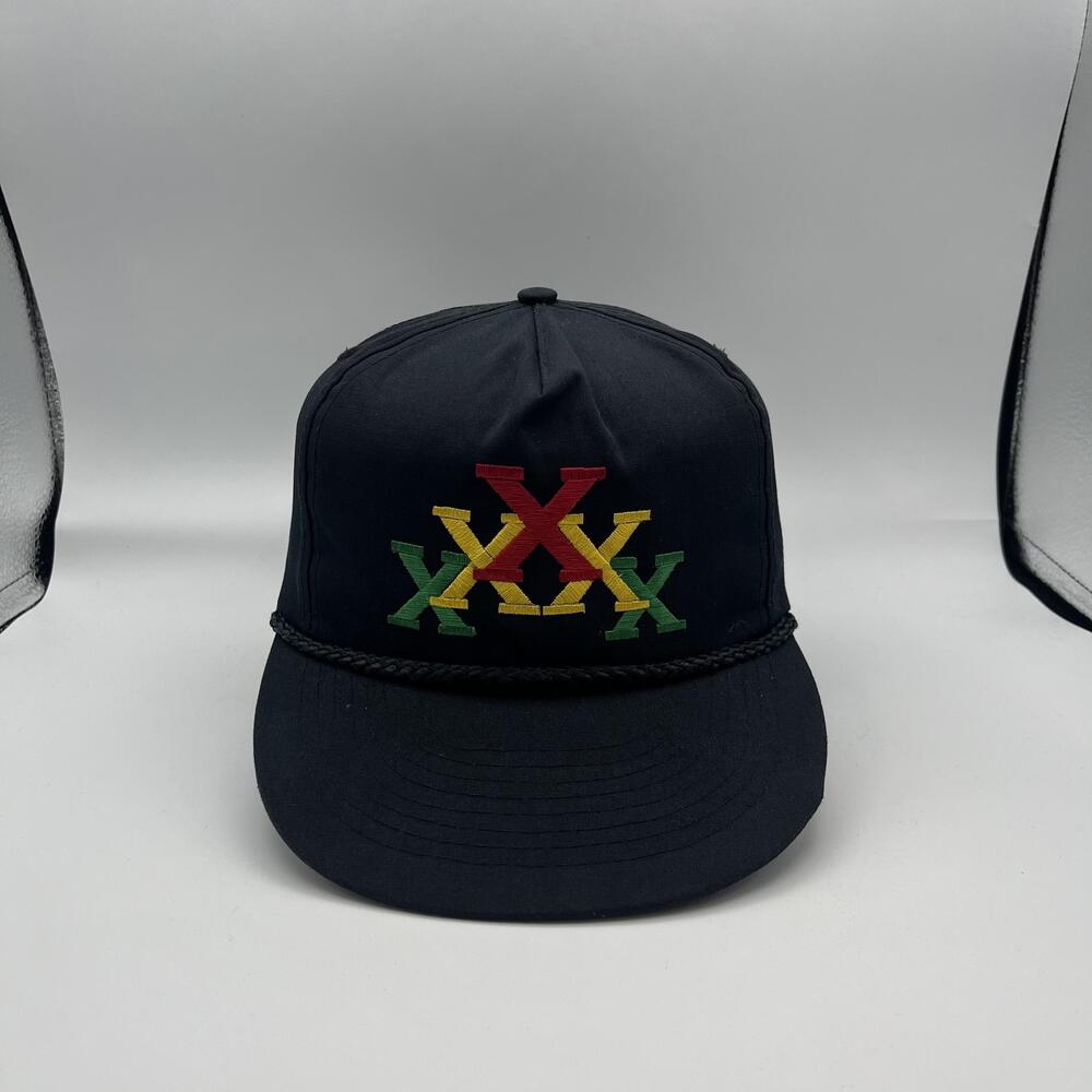 VTG XXX Rasta Hat Cap Strap Back Y2K Adjustable One Size Mens Black Rope Logo